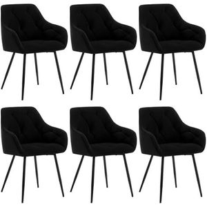 WOLTU EZS02sz-2 Eetkamerstoelen, 6-delige set, keukenstoel, stoel, eetkamer, woonkamer, ergonomische stoel, armleuning, gestoffeerde stoel, zitting van fluweel, metalen poten, zwart, set van 6