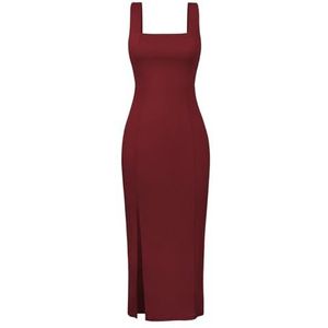 Sexy Bodycon-jurk met Hoge Split voor Dames, Effen Sling-avondjurk met Vierkante Hals(Color:Wine red,Size:M)
