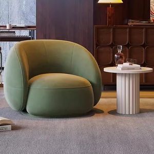 Barrel Accent Stoelen Set van 2, Moderne Ronde Fauteuil Gestoffeerde Club Fauteuil, Enkele Sofa Zitplaatsen Slaapkamer Balkon Vrije tijd Kleine Bank voor Woonkamer Groene Bank+Tafel