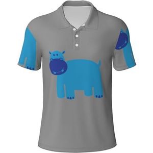 AYYQWE Leuke Hippo Print Polo Shirts Korte Mouw Vochtafvoerende Casual Outdoor Activiteiten Camping Golf, Zwart, S