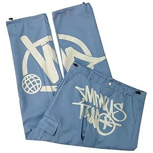 Heren Minus-Two-Cargo Broek Y2k Casual Baggy Streetwear Sport Gym Jeans Kleding met wijde pijpen Pantalones Joggingbroek Minustwo Pant(Color:Blue - White,Size:S)