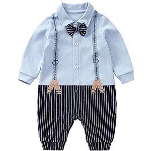 Baby Romper Jongen Gentleman Pasgeboren Lange Mouw Jumpsuit Coveralls Tuxedo Outfits Blauw 12-24 Maanden/90