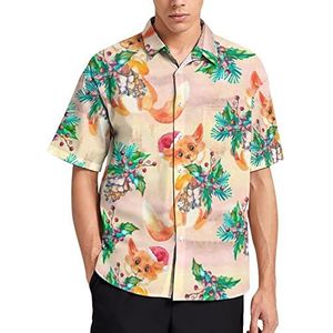 Aquarel Vos met Kerstmis Spar Cone Hawaiiaanse Shirt Voor Mannen Zomer Strand Casual Korte Mouw Button Down Shirts met Zak