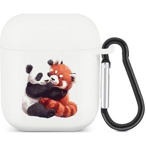 Kawaii Panda Knuffelen Rode Panda Leuke Case voor AirPods 2&1 Schokbestendige Beschermende Hoofdtelefoon Gevallen Cover Met Sleutelhanger voor Mannen Vrouwen