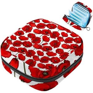 MUOOUM Rode klaproos Bloemen Patroon Maandverband Opbergtas Draagbare Menstruatie Tas Voor Vrouwen Tiener Meisjes Menstruatie Cup Pouch Nursing Pad Houder