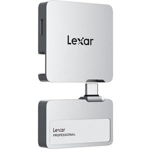 Lexar Professional Go Draagbare SSD met HUB 1TB, Ultra-Compact, tot 1050MB/s lezen en 1000MB/s schrijven, USB 3.2 Gen 2, voor iPhone 15/16, Zilver