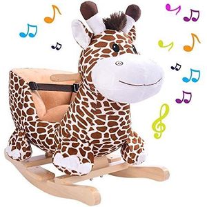 Bakaji Schommelbank Giraffe pluche met zitje speelgoed voor kinderen met geluidseffecten, handgrepen en veiligheidsgordel