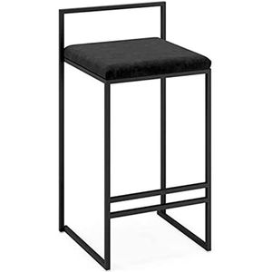 Luxe eetkamerstoel set van 2, zwarte metalen poten met volledige rugleuning, flanel zitkussen, barkrukken met voetsteun en rugleuning, bar | Kroeg | Café Eetkamer Keuken Bar Kruk M (Kleur: Zithoogte 4