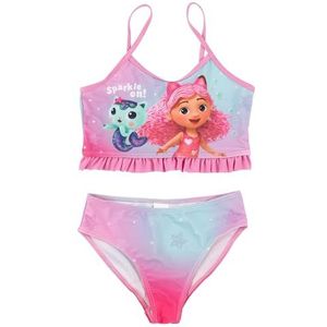 Gabby's Dollhouse Bikini voor meisjes met ruches, roze, tweedelig badpak, badmode voor kinderen, roze, 110-116