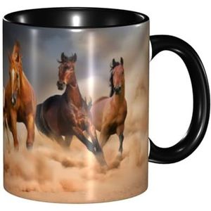 BEEOFICEPENG Mok, 330ml Custom Keramische Cup Koffie Cup Thee Cup voor Keuken Restaurant Kantoor, Galopperende Bruine Paarden in Woestijn Gedrukt
