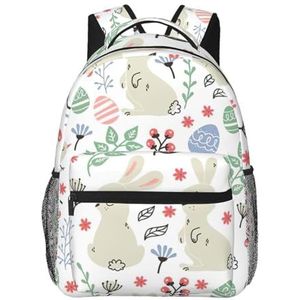 Franse Parijs Tour Eiffeltoren Print School Rugzak College Boekentas Stijlvolle Casual Laptop Tas Voor Reizen/Zakelijk/Vrouwen/Mannen, Bloemen Konijntjes Vogels, Eén maat