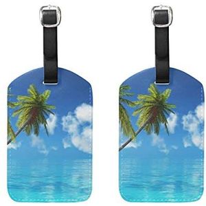 Bagage Labels, Tropische palmen en blauwe zee bagage tas Tags Reizen Tags koffer Accessoires 2 Stuks Set