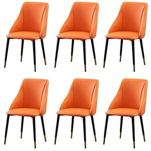 GEIRONV Eetkamerstoelen Set van 6, met metalen benen appartement tussenstoelen waterbestendig Pu Lederen keuken lounge woonkamer zijstoel Eetstoelen (Color : Orange)