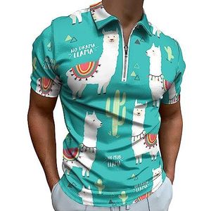 Jungle Bomen Flamingo Polo Shirt voor Mannen Casual Rits Kraag T-shirts Golf Tops Slim Fit