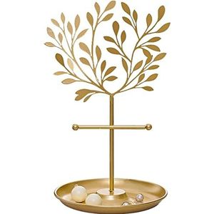 oorringenReissieradendoos, Sieradenboom Gouden Tafelblad Decor Oorbellen Houder/Armbanden Ketting Organisator Stand Display Toren met Ronde Dienblad (Kleur: Goud)