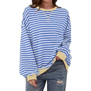 Oversized Sweatshirt for Women Striped Color Block Long Sleeve Crewneck Sweater Sports Casual Loose Fit Pullover Tops (L,4)