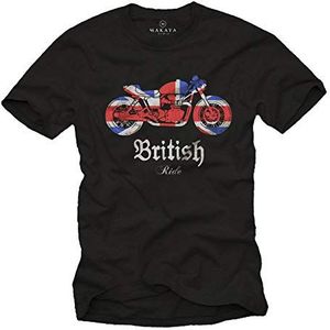 MAKAYA Biker T-Shirt Heren - Union Jack Vlag - Motorfiets Cadeaus Zwart Maat L