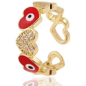 OLACD Devil's Eye Strass Verstelbare Ring: Delicate Open Hart Mode Juweel voor Tieners, Feestklaar Accessoire, Eén maat, Koper
