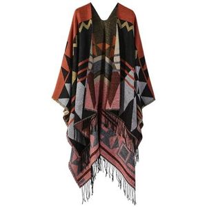 UBOHUZ Kasjmier Poncho Vrouwen Man Jacquard Sjaal Winter Warme Sjaal Cape Deken Stola Mantel Voor Lente Herfst Winter, Rood, One size