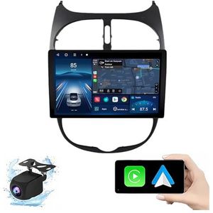 Android 14.0 2 Din Autoradio 9"" Touchscreen Auto Stereo voor Peugeot 206 2004-2008 met Draadloze Carplay Android Auto GPS navigatie AHD Omgekeerd beeld Stuurwielbediening(P1(1G+32G))