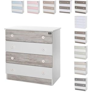 Lorelli Commode Dresser 81 x 50 x 86 cm, 4 grote laden, snelle montage, kleuren: wit grijs