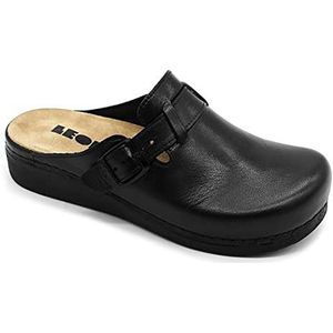 LEON 5000 Lederen Klompen Muiltjes Pantoffels Schoenen, Dames, Zwart, EU 37