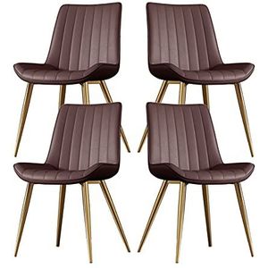 GEIRONV Eetkamerstoelen Set van 4, Pu Lederen goud metalen poten receptie stoel for keuken woonkamer slaapkamer appartement lounge stoel Eetstoelen (Color : Brown)