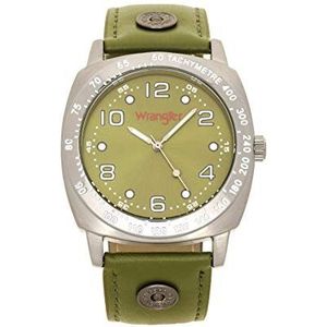 Wrangler Men's Watch, 42mm Gunmetal Grey Case, Second Hand, Green Face, Green PU Band (WRT2300-3B)