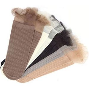 MAKFORT 5 paar korte kanten sokken dames met ruches modieus kristal elastische transparante sokken dames lente zomer, 5 kleuren., One size