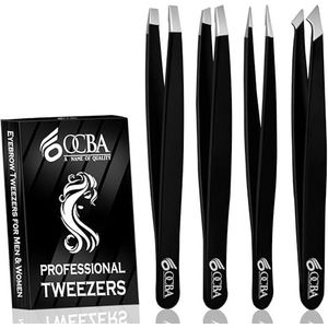 OCBA 4-delige pincetset Precisiepincetset van roestvrij staal Perfecte precisie voor het epileren van wenkbrauwen Gezichtshaar verwijderen Hoogwaardige pincet voor dames en heren (1 Stks Zwart)