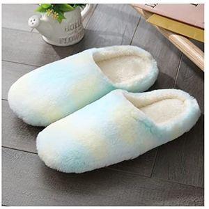 LYHYDMA Katoenen pantoffels Vrouwen Winter Indoor Warm Thuis Slippers Koppels Slaapkamer Regenboog Kleuren Antislip Zachte Bodem Vrouwelijke En Mannelijke Thuis Slippers (Stijl-3 Groen, Chinees 41)