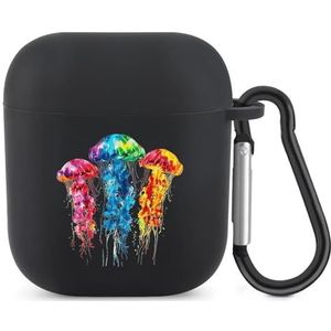 Tie Dye Kwallen Leuke Case voor AirPods 2&1 Schokbestendige Beschermende Hoofdtelefoon Gevallen Cover Met Sleutelhanger Voor Mannen Vrouwen