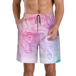 FRGMNT Kleurrijke Regenboog Sterren Print Mannen Sneldrogende Zwemshorts Strand Korte Board Spa Trunks Elastische Gym Shorts Surfen Korte, Kleurrijke Marmer Pastel Roze Blauw Paars, XXL