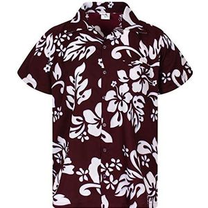 Funky Hawaiiaans Overhemd, Hawaii-Overhemd, Korte Mouw, Hibiscus, Kastanjebruin Rood, 4XL