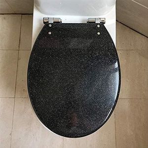 Toiletzitting Toiletbril Automatisch neerlatende harstoiletbril Toiletdeksel in verschillende uitvoeringen Stabiele kwaliteit Eenvoudige installatie-golven (roze) (Color : Black)