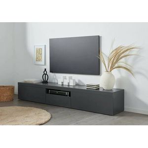 Dmora Ulrico Lowboard met 3 deuren, tv-standaard, 220 x 40 x 35 cm, antraciet, lengte 220 cm