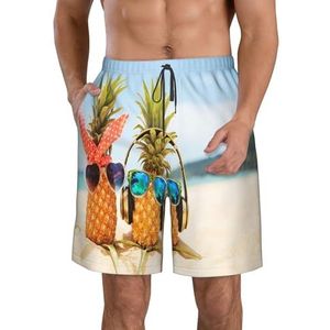 JIAWUJYNB Beach Two Pineapples Sea Print strandshorts voor heren, lichtgewicht, sneldrogend trekkoord zwembroek met zakken, Wit, XL
