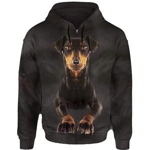 JJCat Mannen/Vrouwen Hooded Lange Mouw 3D-Print Hondenserie Dobermann Rits Vest Sweatshirts (L, Zwart2)