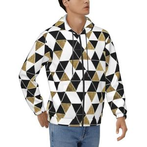 PPHGUT Mode Moderne Zwart Wit Goud Driehoeken Print Mannen Hoodie Pullover Sportkleding Voor Casual Werk Weekend Boodschappen Reizen Thuis Wear, Zwart, S