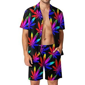 Kleurrijke wiet kunst Hawaiiaanse sets voor mannen button down korte mouw trainingspak strand outfits XL