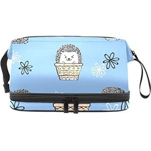 Dubbellaags Cosmetische Tas Egels Draagbare Make-up Tas Reizen Organizer Pouch Voor Vrouwen Meisjes Toiletries Tassen, Meerkleurig, 27x15x14 cm/10.6x5.9x5.5 in, Make-up zakje