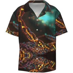YJxoZH DNA Chain Photo Print Heren Jurk Shirts Casual Button Down Korte Mouw Zomer Strand Shirt Vakantie Shirts, Zwart, L
