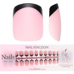 French Tips Gel x Nail Tips, 240 stuks Press-on Nails, voorgemonteerde tipprimer en basislaag, 15 zachte gel-nepnagels for doe-het-zelf nagelverlenging(Matte Black-Pink XS Coffin)