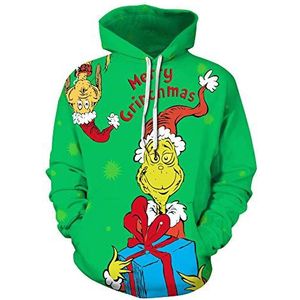 Nightmare Before Christmas Unisex Hoodies, Realistische 3D Print Xmas Pullover Shirt Hoodies, Casual Lange Mouw Trekkoord Pullover Shirt Sweatshirt,Green,XL