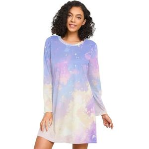 LI ZHI XIN Nachthemd voor dames, lange mouwen, nachthemd, nachthemden, slaapkleding, ronde hals, losse grote maten, nachtkleding, XXXL, sterrenhemel, Meerkleurig, S
