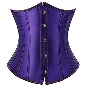 Kelvry Satijnen taillevormer voor dames, vetersluiting, baleinen, bustier, onderborstkorset, Diep Paars, 36-38