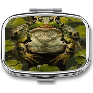 Lily and Frog Pillenetui met 2 compartimenten, pillenorganizer, draagbare vierkante pillendoos, vitaminepillenorganizer voor zakportemonnee en reizen