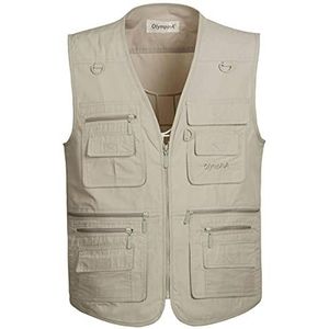 Multifunctionele outdoor casual bodywarmer voor heren, Hwalleum lichtgewicht zomervest voor heren, vest met meerdere zakken voor safari, werken, vissen, jagen, trektochten, gilets, sneldrogende en ademende jas, top voor fotografie, Beige, 5XL