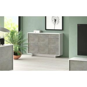 Dmora Aneto Dressoir voor woonkamer, buffet met 3 deuren en 1 lade, 100% Made in Italy, 134 x 35 x 87 cm, wit en cement