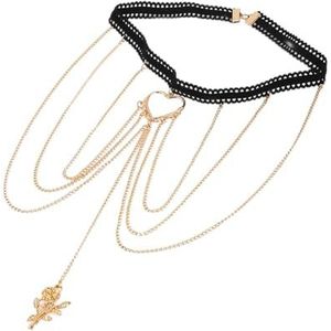 Vrouwen Been Kettingen Been Ketting Kant Stretch Touw Uitgeholde Hart Rose Bloem Hanger Multi Lagen Been Ketting Dij Sieraden, Eén maat, metaal, Agaat